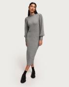 Only - Grå - Onlkatia L/S Puff Long Slit Dress E