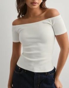 Nelly - Hvid - Rib Off Shoulder Top