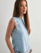 Pieces - Blå - Pcolline Sl Lace Top Noos