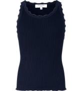 Rosemunde Top - Silke/Bomuld - Rib - Navy m. Blonder