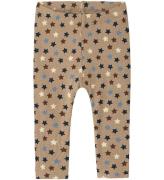 Name It Leggings - Rib - NbmRicco - Weathered Teak m. Stjerner