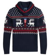 Polo Ralph Lauren Bluse - Bomuld/Uld - Navy m. MÃ¸nster