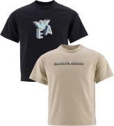 Emporio Armani T-shirt - 2-Pak - Sort/Beige m. Print