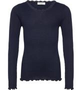 Rosemunde Bluse - Rib - Balta - Navy m. Blonder